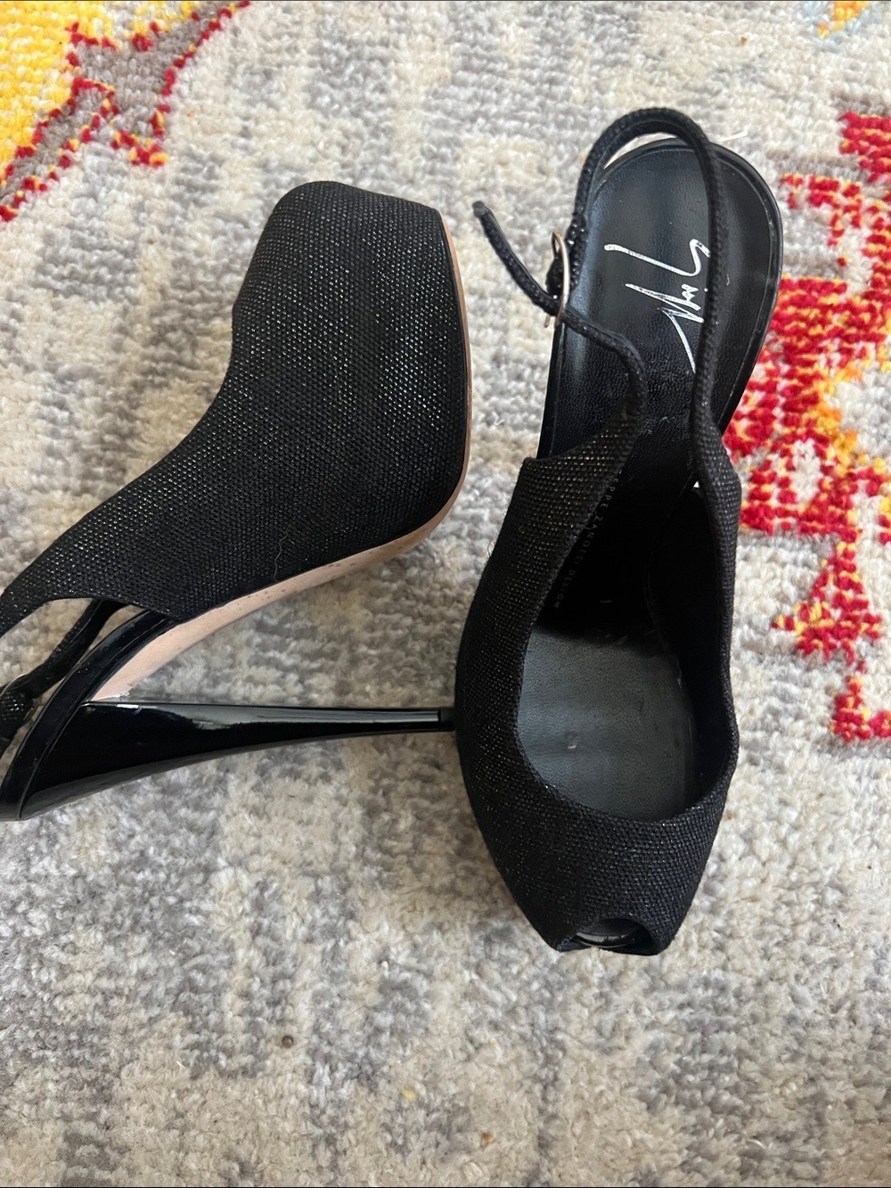Giuseppe Zanotti Black Peep Toe Slingback Platform Pumps 7.5 Designer Evening - Picture 3 of 11
